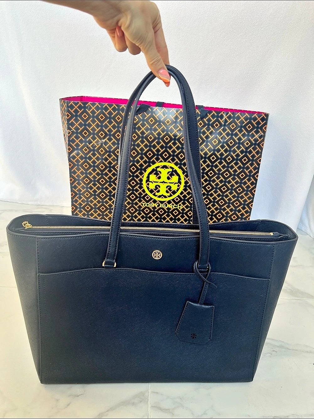 NEW Tory Burch York Buckle Tote in Navy Saffiano Leather